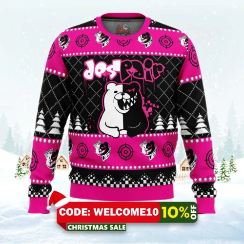 monokuma despair danganronpa ugly christmas sweater 1