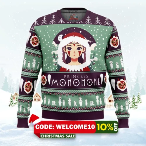 mononoke hime ugly christmas sweater 1