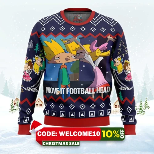 move it football head ugly christmas sweater 1