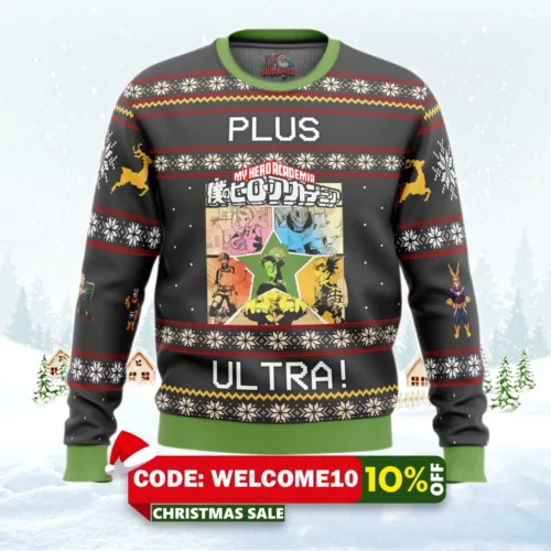 my hero academia plus ultra ugly christmas sweater 1