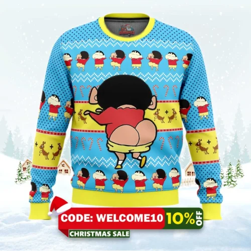 naughty shinnosuke crayon shin chan ugly christmas sweater 1