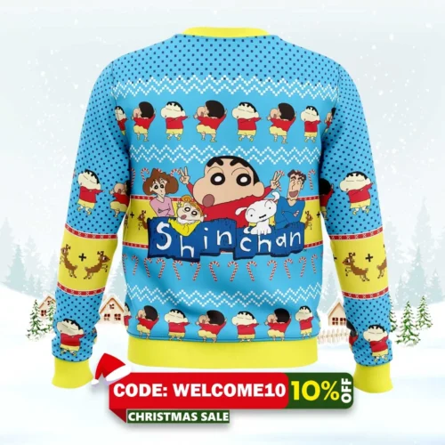 naughty shinnosuke crayon shin chan ugly christmas sweater 2