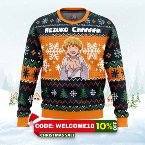 nezuko chaaaan demon slayer ugly christmas sweater 1