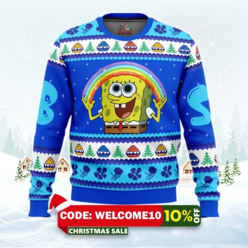 nickelodeon cartoons rainbow spongebob ugly christmas sweater 1
