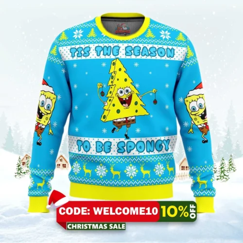 nickelodeon cartoons tis the season to be spongy ugly christmas sweater 1