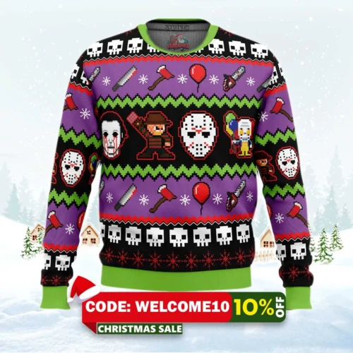 nightmares on halloween ugly christmas sweater 1