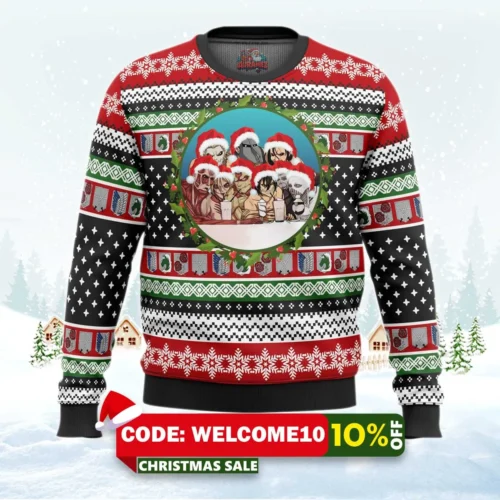nine titans attack on titan ugly christmas sweater 1