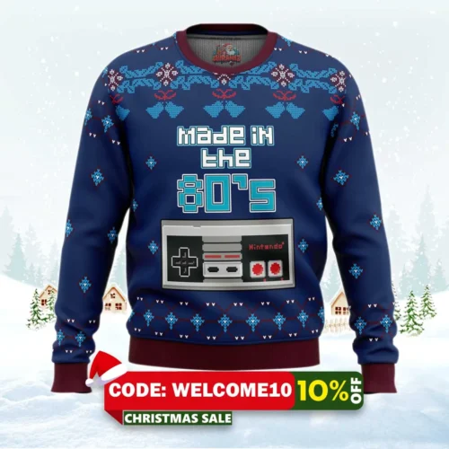 nintendo made in the 80s ugly christmas sweater 1