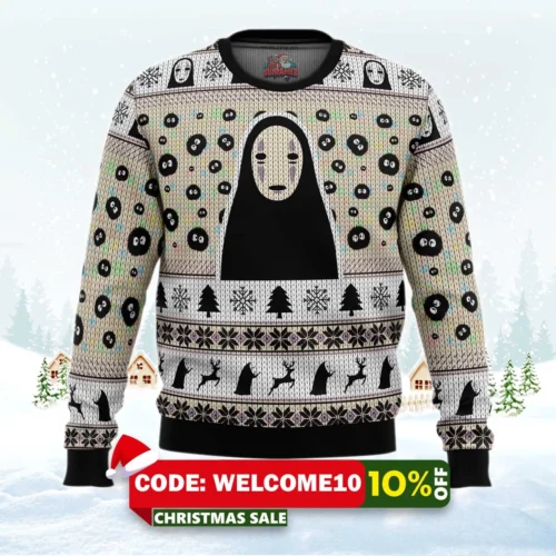 no face and soot sprites spirited away studio ghibli ugly christmas sweater 1