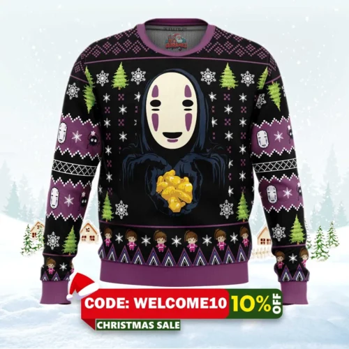 no face gold nuggets spirited away ugly christmas sweater 1