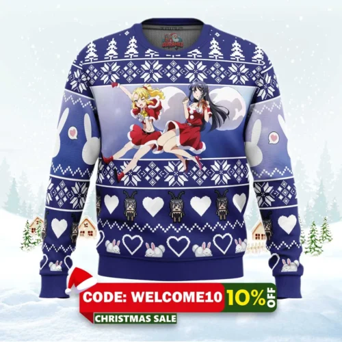 nodoka & mai rascal does not dream of bunny girl senpai ugly christmas sweater 1