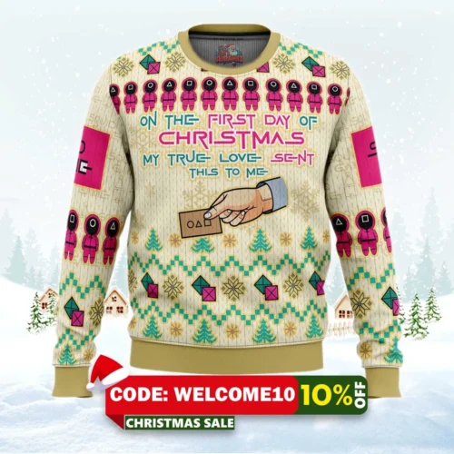 on the first day of christmas squid game christmas sweater 1