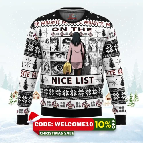 on the nice list parasyte ugly christmas sweater 1
