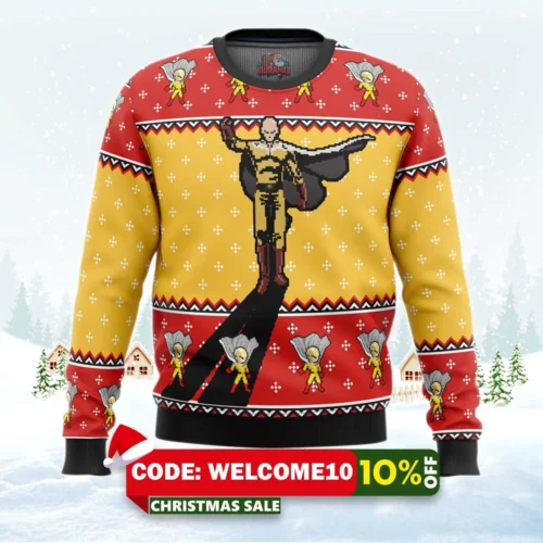 one punch man saitama shadow ugly christmas sweater 1