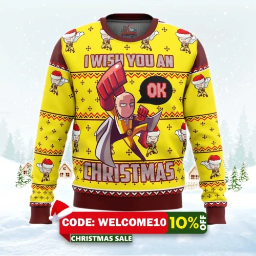 one punch saitama ok ugly christmas sweater 1