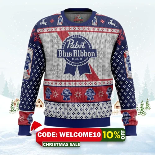 pabst blue ribbon ugly christmas sweater 1