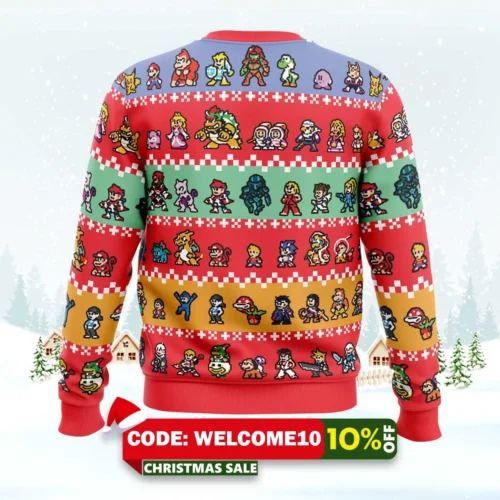 pixel smash super smash bros ugly christmas sweater 2