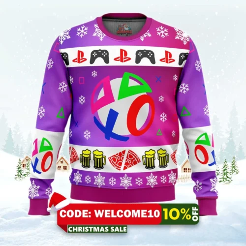 playstation neon ugly christmas sweater 1