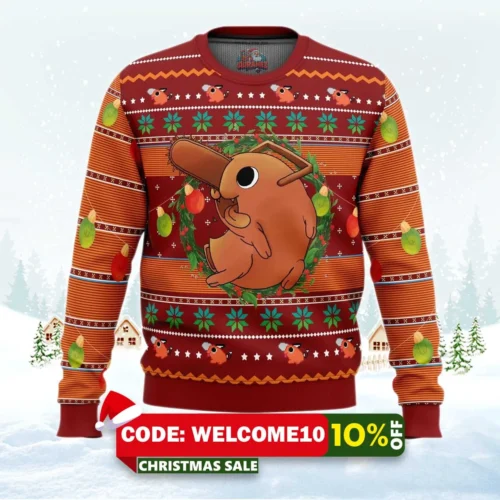 pochita chainsaw man ugly christmas sweater 1