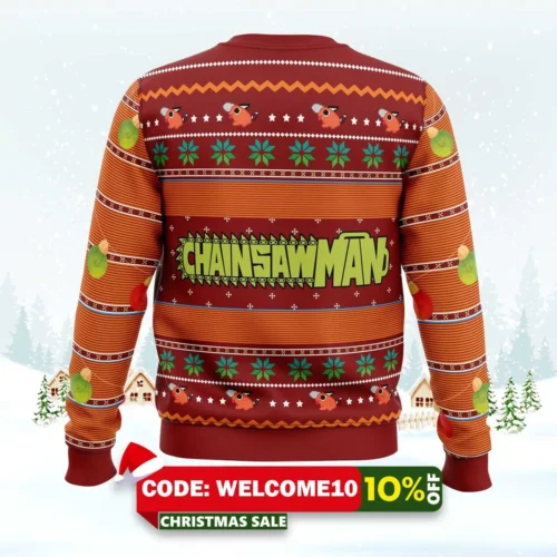 pochita chainsaw man ugly christmas sweater 2