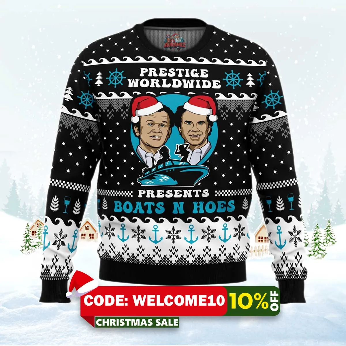 prestige worldwide boat n hoes step brothers ugly christmas sweater 1 prestige worldwide boat n hoes step brothers ugly christmas sweater 1