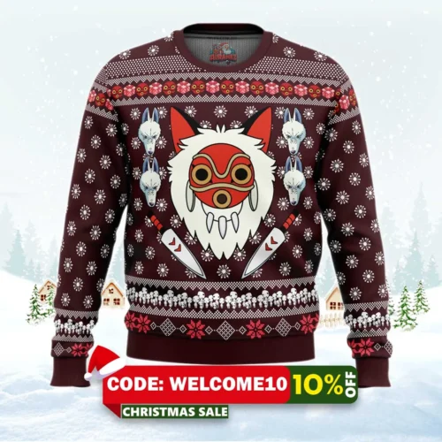 princess mononoke ugly christmas sweater 1