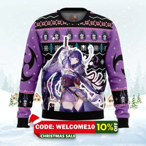 raiden genshin impact ugly christmas sweater 1