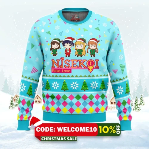 raku and friends nisekoi false love ugly christmas sweater 1