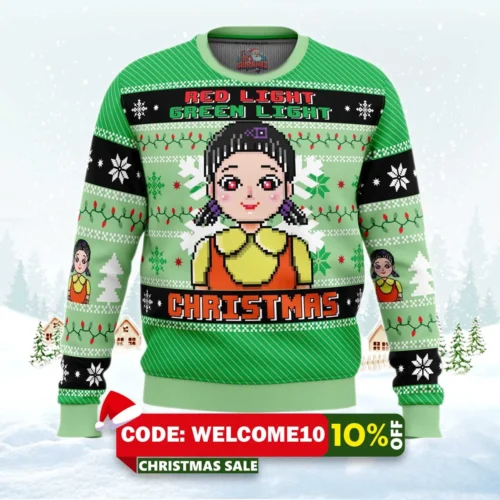 red & green light squid game ugly christmas sweater 1