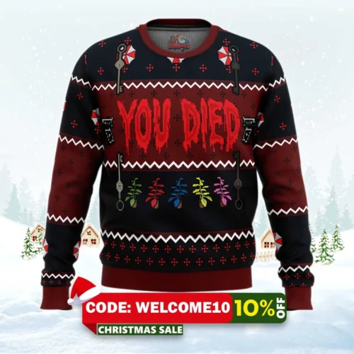 resident evil you died ugly christmas sweater 1