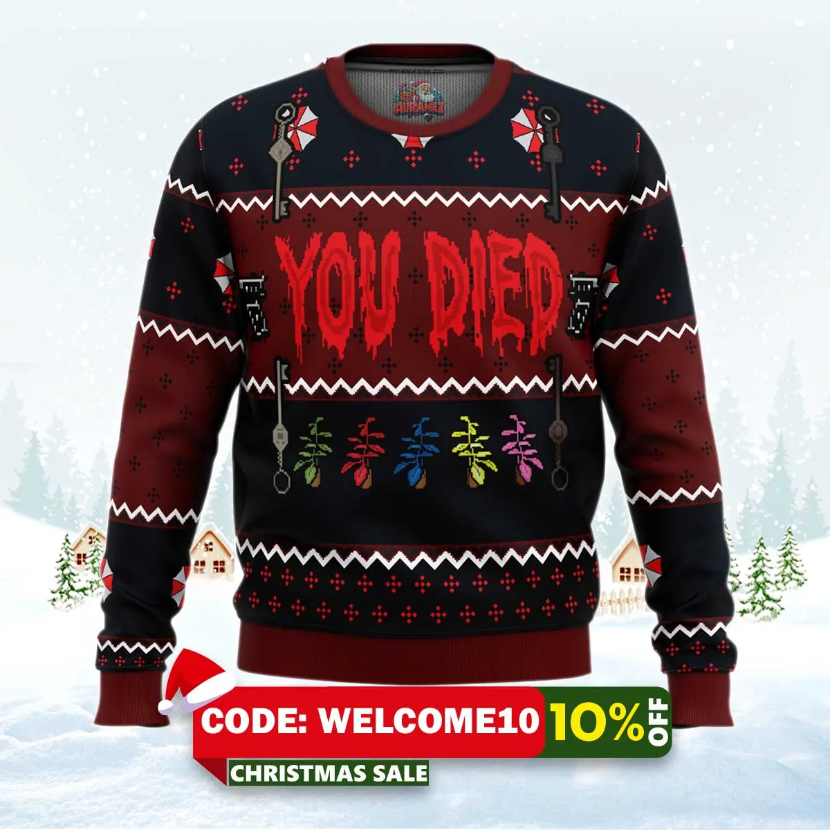 resident evil you died ugly christmas sweater 1 resident evil you died ugly christmas sweater 1