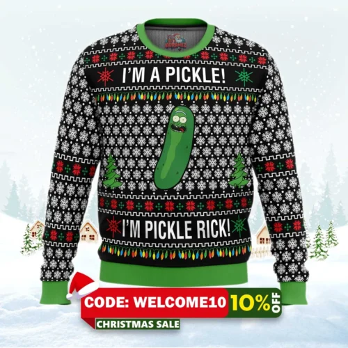 rick and morty pickle rick ugly christmas sweater 1