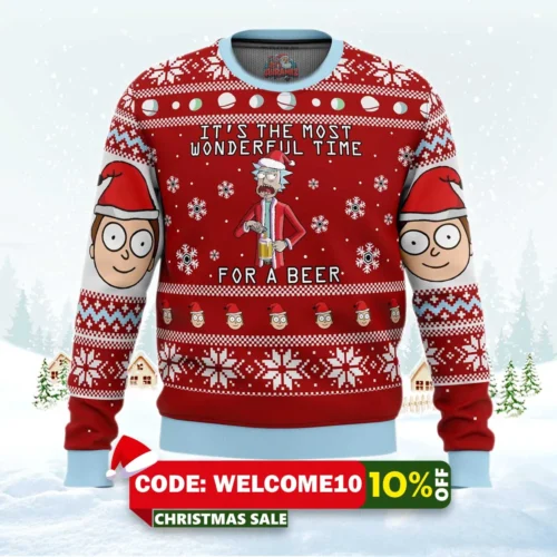 rick and morty time for a beer ugly christmas sweater 1
