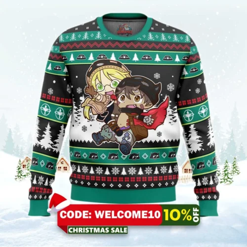 riku and reg made in abyss ugly christmas sweater 1