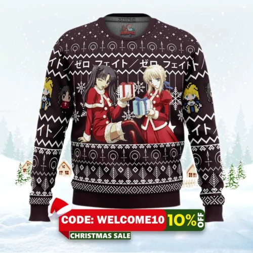 rin and saber santa fate zero ugly christmas sweater 1