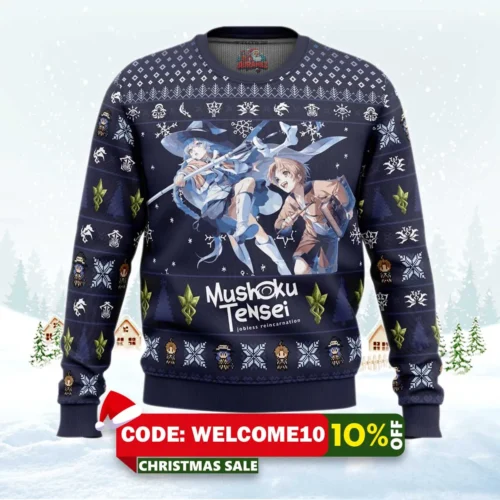 roxy x rudeus mushoku tensei jobless reincarnation ugly christmas sweater 1