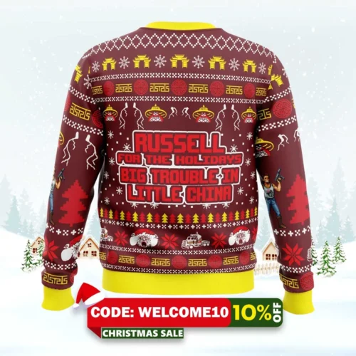 russell for the holidays big trouble in little china ugly christmas sweater 2