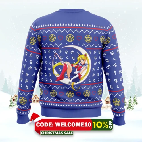 sailor moon sitting on moon ugly christmas sweater 2