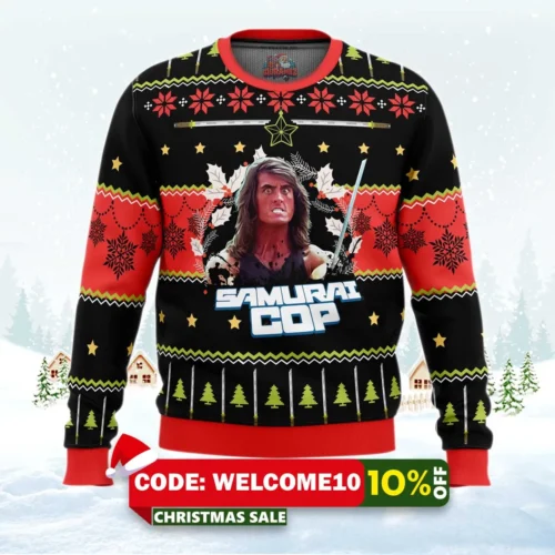 samurai cop ugly christmas sweater 1