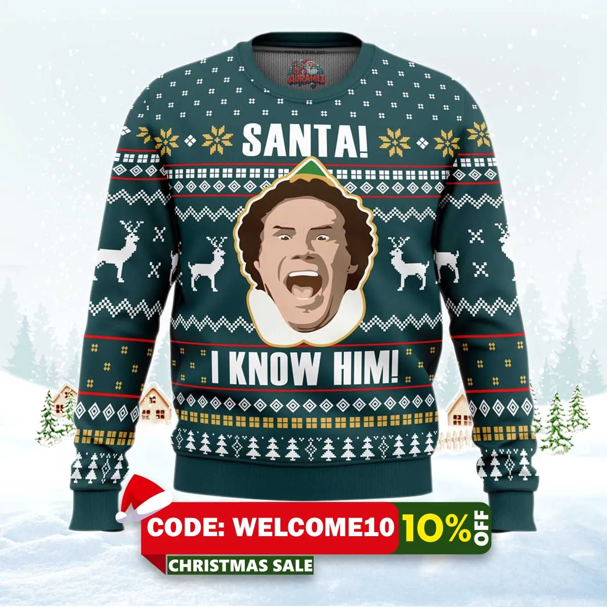 santa i know him elf ugly christmas sweater 1 santa i know him elf ugly christmas sweater 1