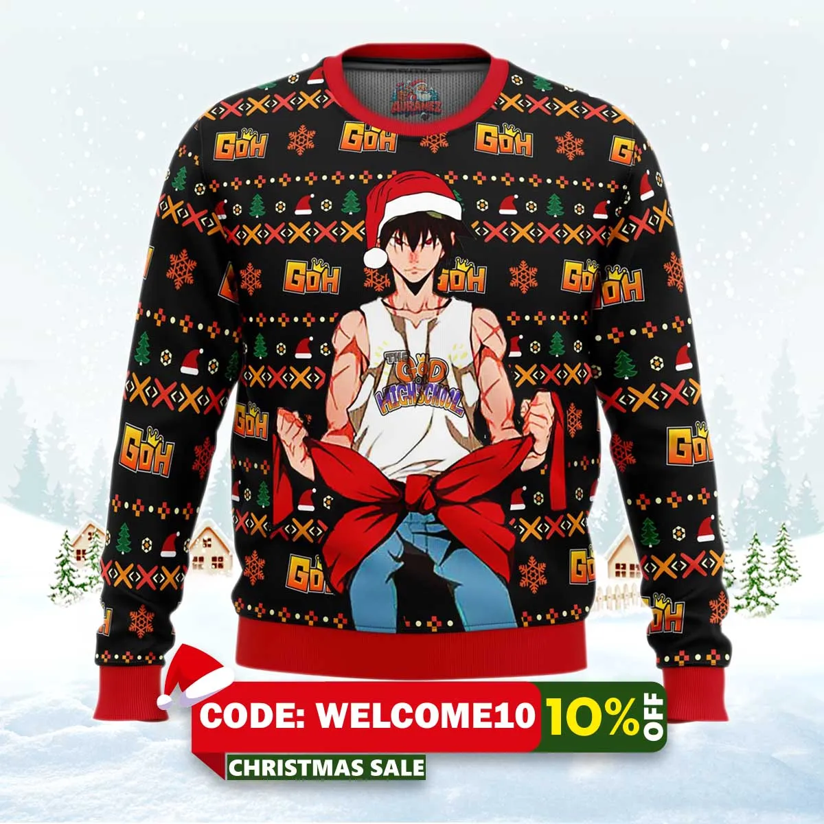 santa jin mori the god of high school ugly christmas sweater 1 santa jin mori the god of high school ugly christmas sweater 1