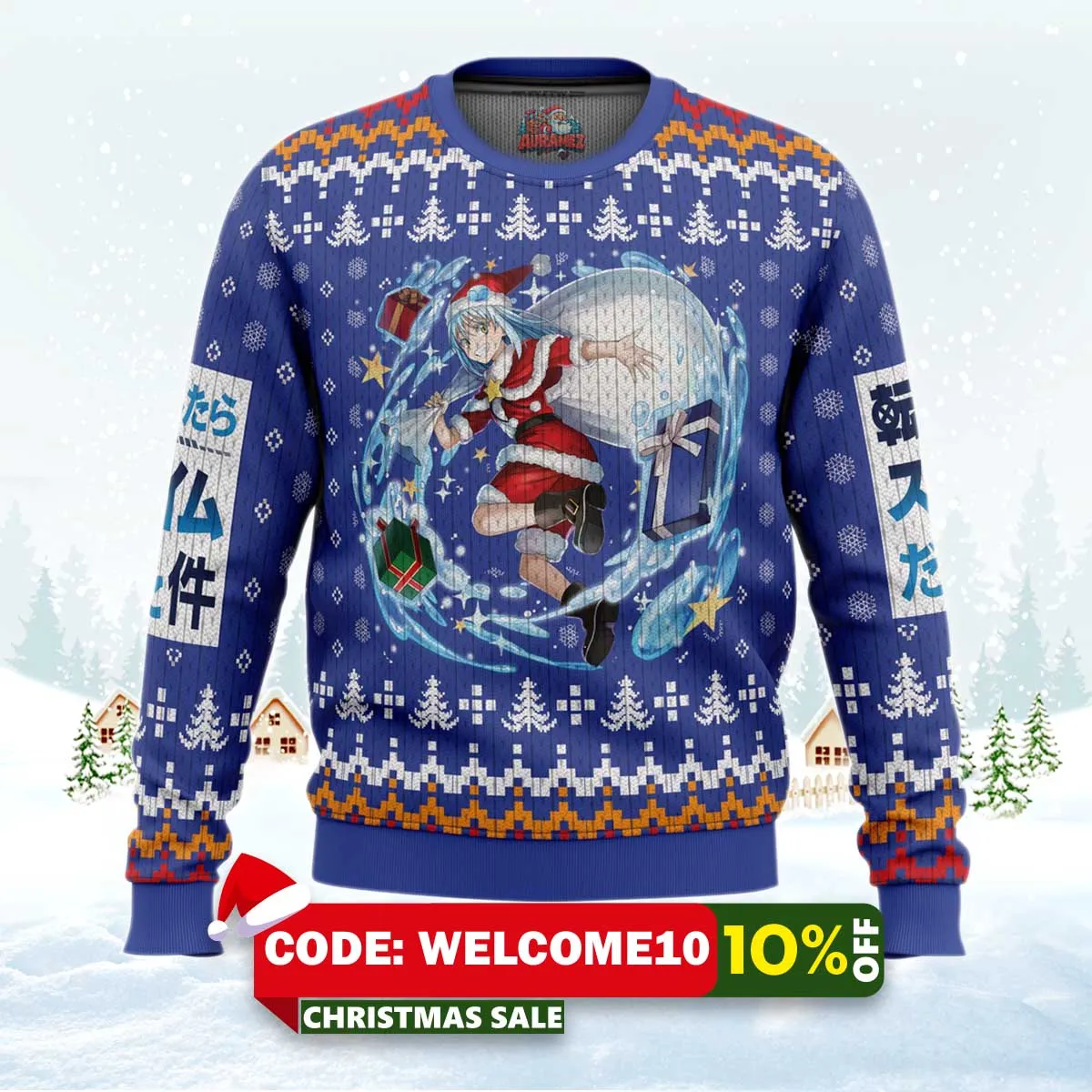 santa rimuru that time i got reincarnated as a slime christmas sweater 1 santa rimuru that time i got reincarnated as a slime christmas sweater 1