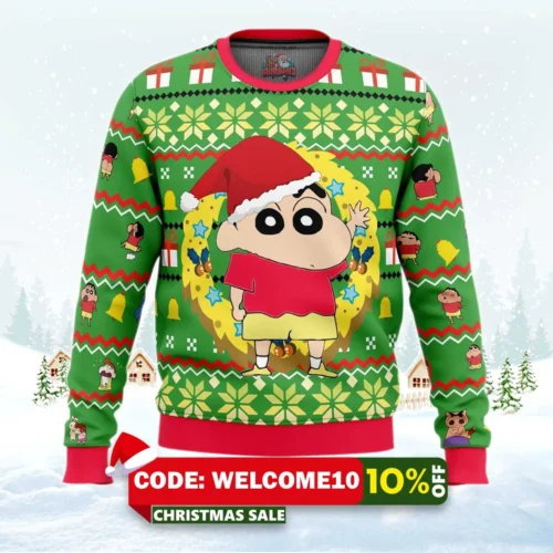 santa shinnosuke crayon shin chan ugly christmas sweater 1