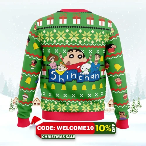 santa shinnosuke crayon shin chan ugly christmas sweater 2