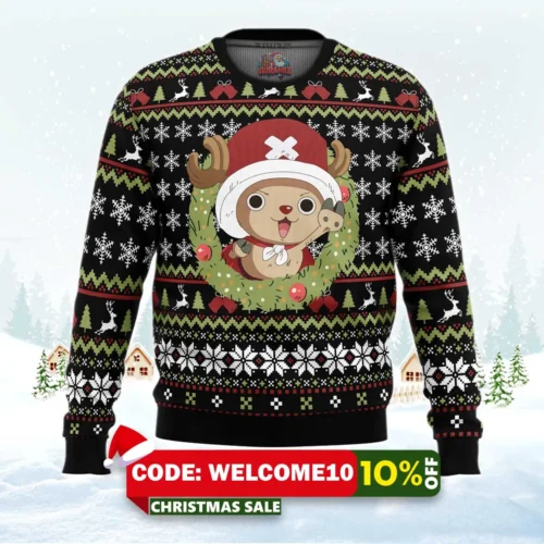 santa tony tony chopper one piece ugly christmas sweater 1