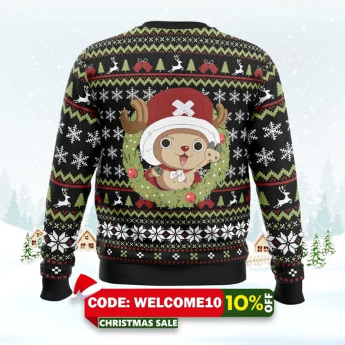 santa tony tony chopper one piece ugly christmas sweater 2