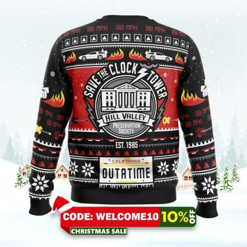save the clock tower back to the future ugly christmas sweater 2