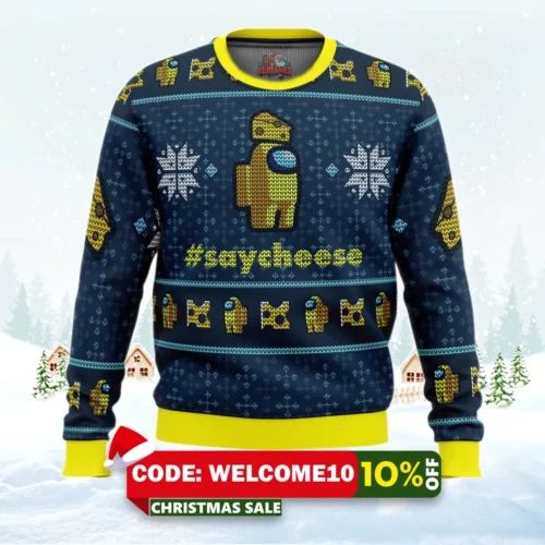 say cheese among us ugly christmas sweater 1