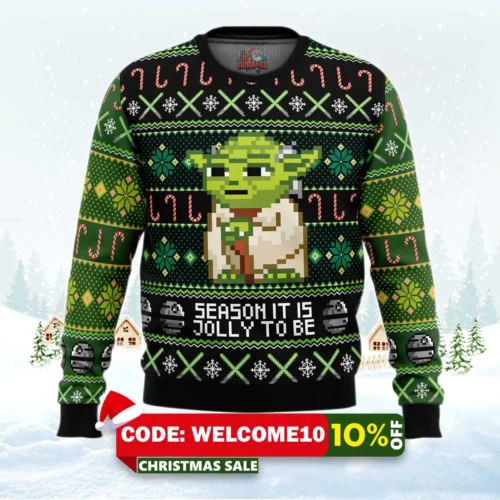 season it is jolly to be yoda ugly christmas sweater 1