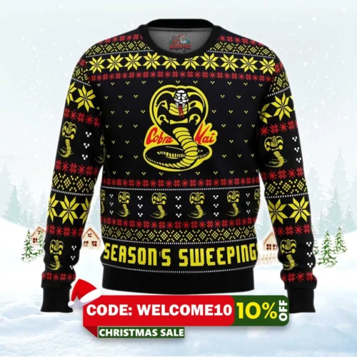 season's sweepings cobra kai karate kid ugly christmas sweater 1